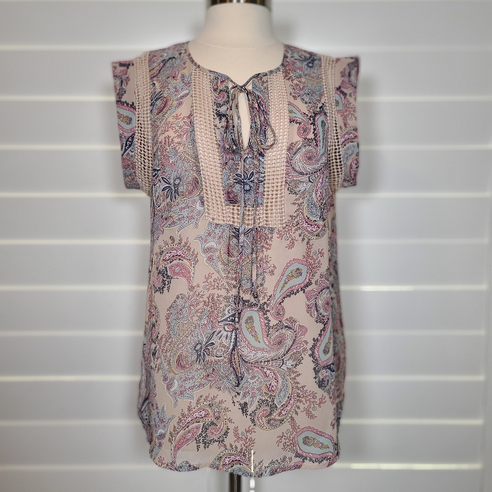 Daniel Rainn Blush Crochet Detail with Tie Blouse